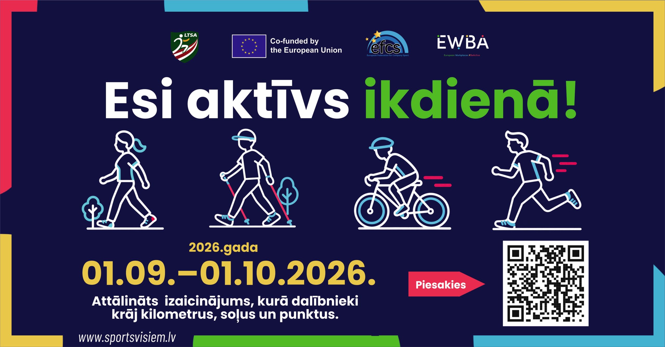 EWBA izaicinājums "Esi aktīvs ikdienā!" no 01.09.-01.10.26. - LTSA, Latvijas Tautas Sporta Asociācija