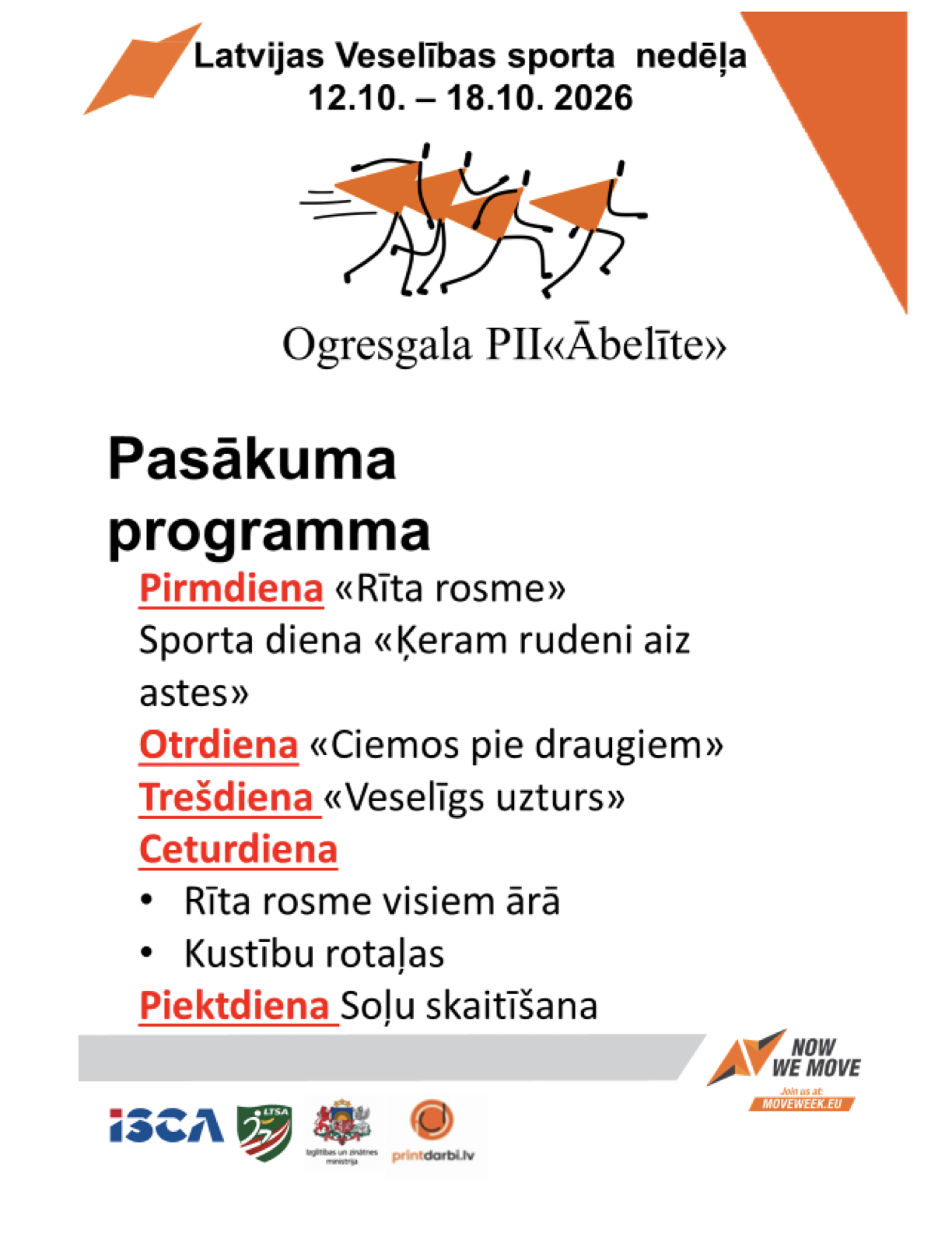 Latvijas Veselības sporta nedēļas 2026 pasākumu afišas - LTSA, Latvijas Tautas Sporta Asociācija