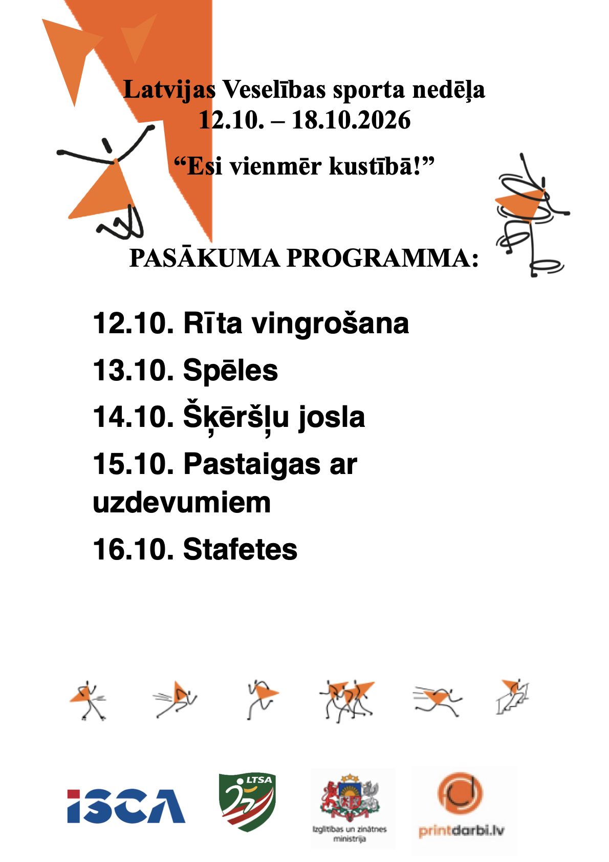Latvijas Veselības sporta nedēļas 2026 pasākumu afišas - LTSA, Latvijas Tautas Sporta Asociācija